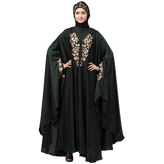 Designer Irani Kaftan with embroidery work- Dark Green